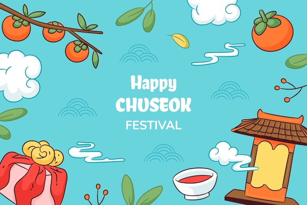 Bezpłatny wektor ręcznie rysowane tło dla obchodów koreańskiego festiwalu chuseok