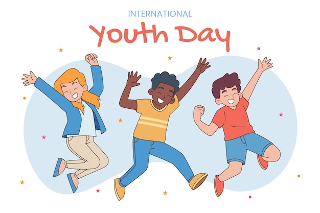 Bezpłatny wektor ręcznie rysowane tło dla obchodów międzynarodowego dnia młodzieży