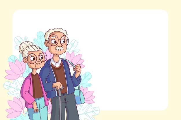 Ręcznie rysowane tło dzień dziadków ze starszą parą