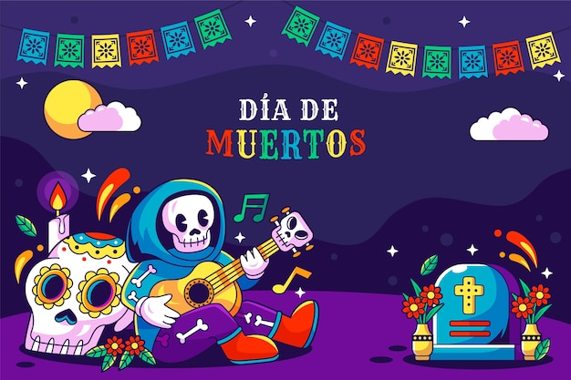 Bezpłatny wektor ręcznie rysowane tło festiwalu dia de muertos