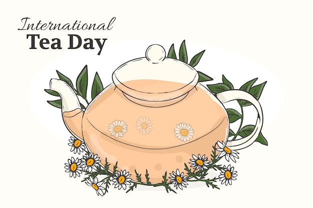 Bezpłatny wektor ręcznie rysowane tło międzynarodowego dnia herbaty