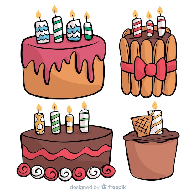 Bezpłatny wektor ręcznie rysowane tort urodzinowy kolekcji
