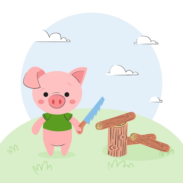 Bezpłatny wektor ręcznie rysowane trzy małe świnki ilustracja