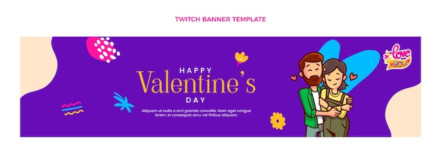 Bezpłatny wektor ręcznie rysowane walentynkowy baner twitch