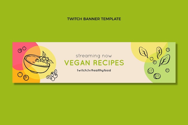 Ręcznie rysowane wegańskie przepisy kulinarne twitch banner
