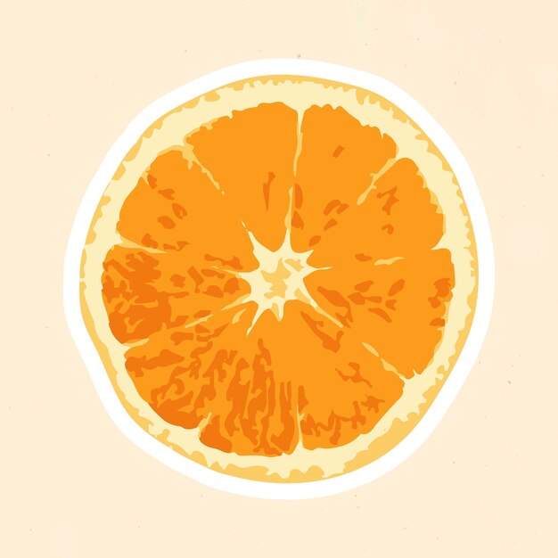 Ręcznie rysowane wektoryzowaną połowę mandarynki pomarańczowej naklejki z białą obwódką