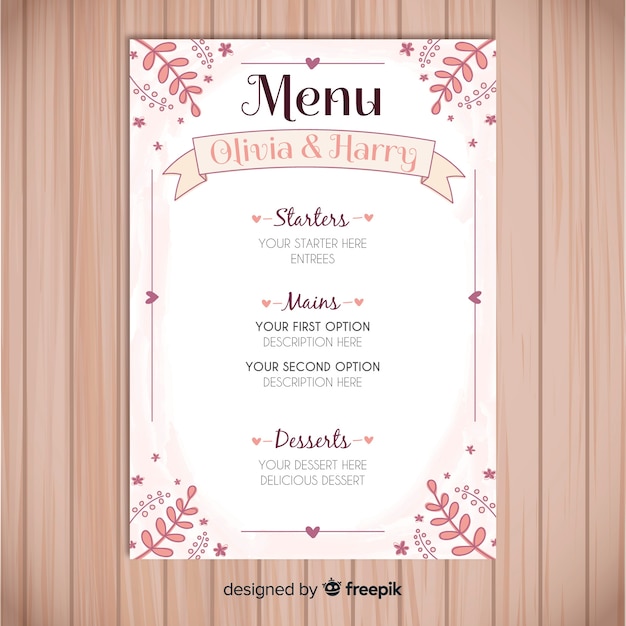 Ręcznie Rysowane Wesele Menu Szablon