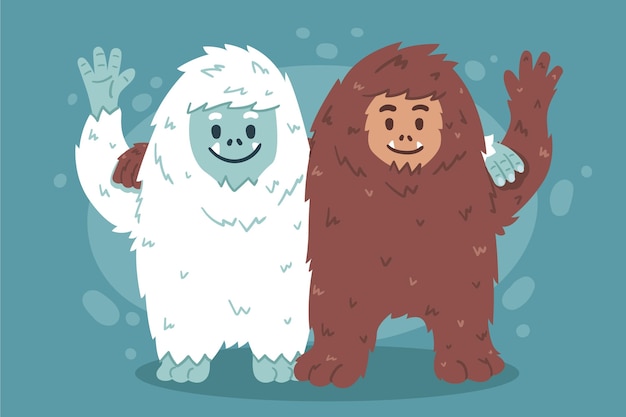 Bezpłatny wektor ręcznie rysowane wielka stopa sasquatch i yeti godna podziwu ilustracja bałwana