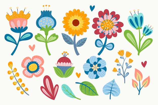 Ręcznie rysowane wiosenna kolekcja kwiatów