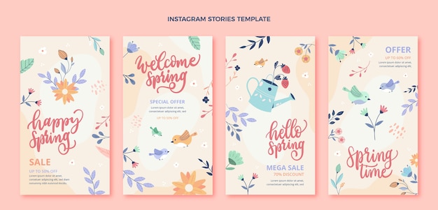 Bezpłatny wektor ręcznie rysowane wiosenna kolekcja opowiadań na instagramie