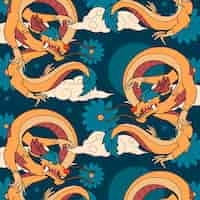 Bezpłatny wektor ręcznie rysowane wzór chińskiego smoka