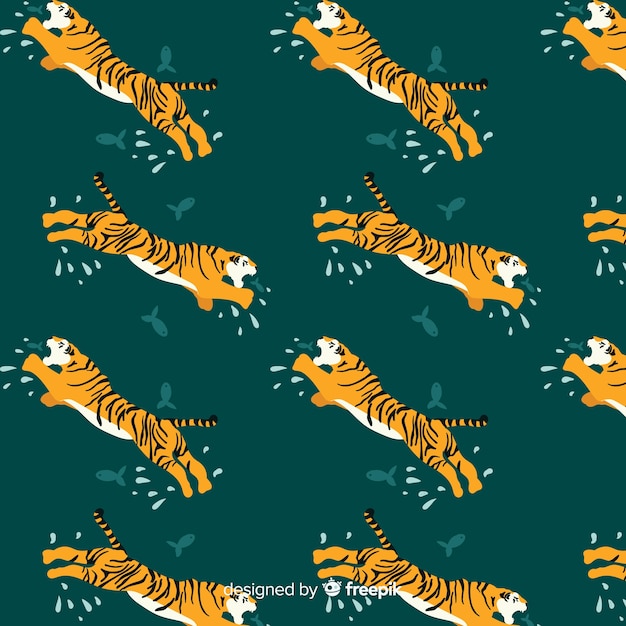 Bezpłatny wektor ręcznie rysowane wzór rocznika tygrysa