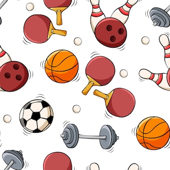 Ręcznie rysowane wzór ze sprzętem sportowym w stylu szkicu doodle