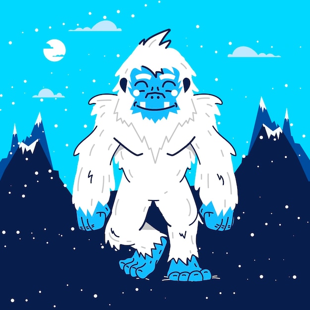 Bezpłatny wektor ręcznie rysowane yeti ohydna bałwana ilustracja