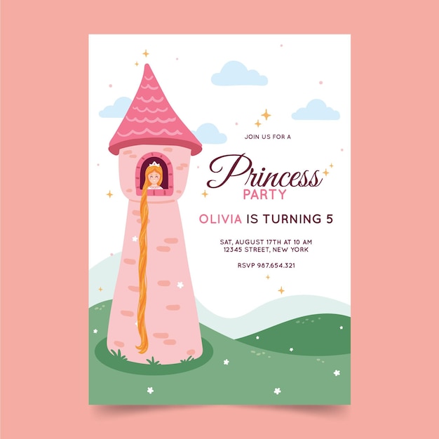 Ręcznie rysowane zaproszenie urodzinowe rapunzel