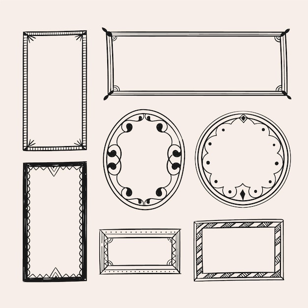 Bezpłatny wektor ręcznie rysowane zbiory ramek doodle doodle