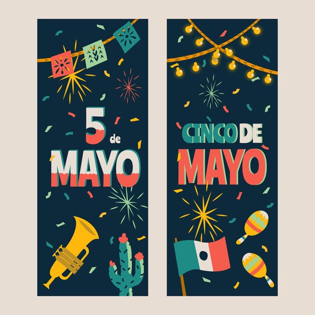 Ręcznie Rysowane Zestaw Banerów Cinco De Mayo