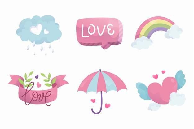 Ręcznie rysowane zestaw elementów dekoracji chuva de amor