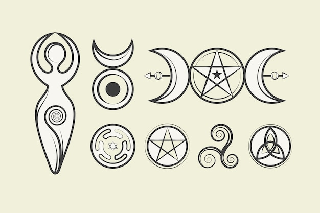 Ręcznie rysowane zestaw ikon wiccan