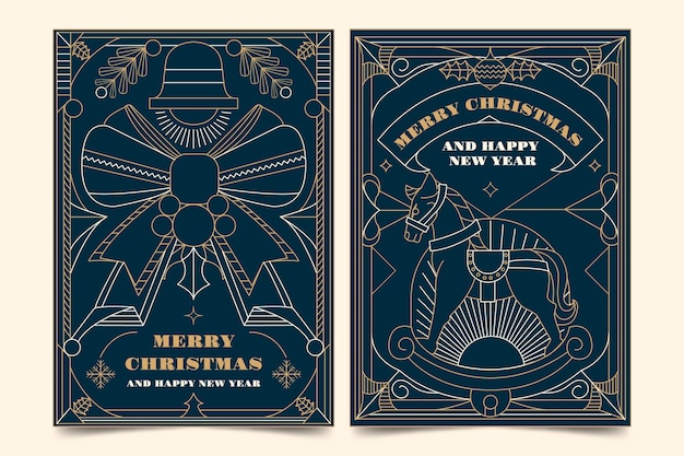 Bezpłatny wektor ręcznie rysowane zestaw kart świątecznych linii sztuki