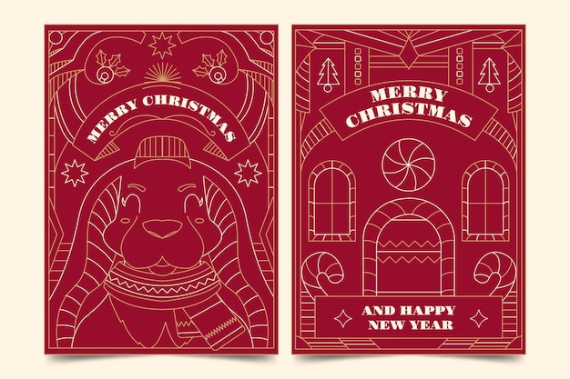 Bezpłatny wektor ręcznie rysowane zestaw kart świątecznych linii sztuki