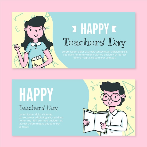Bezpłatny wektor ręcznie rysowane zestaw poziomych banerów na dzień nauczyciela