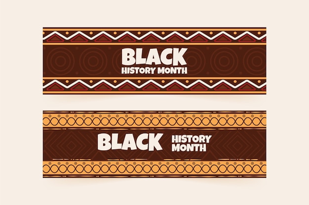 Bezpłatny wektor ręcznie rysowane zestaw poziomych banerów płaski czarny miesiąc historii