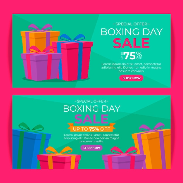 Ręcznie Rysowane Zestaw Poziomych Banerów Płaskich Boxing Day