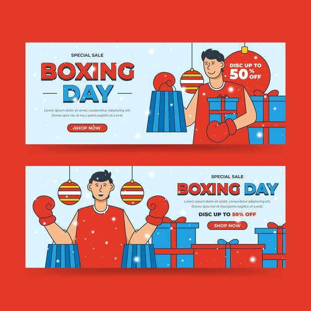 Ręcznie Rysowane Zestaw Poziomych Banerów Płaskich Boxing Day