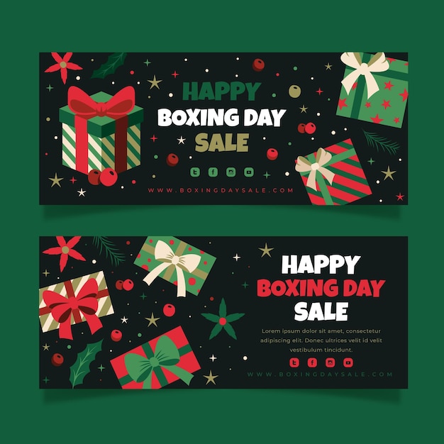 Bezpłatny wektor ręcznie rysowane zestaw poziomych banerów płaskich boxing day