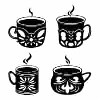 Bezpłatny wektor ręcznie rysowane zestaw sylwetki filiżanki kawy