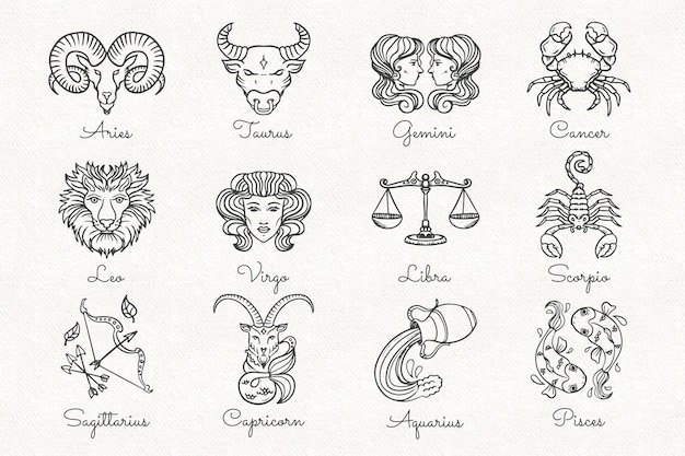 Ręcznie Rysowane Zestaw Znaków Zodiaku