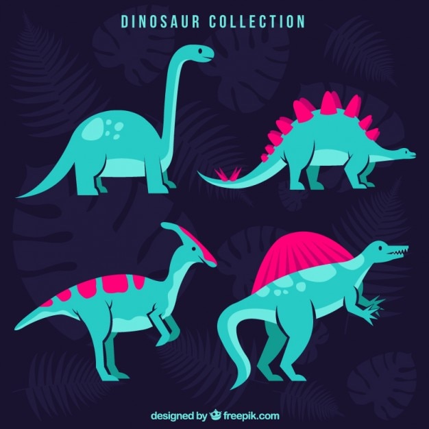 Bezpłatny wektor ręcznie rysowane zielone dinozaury z różowymi szczegóły