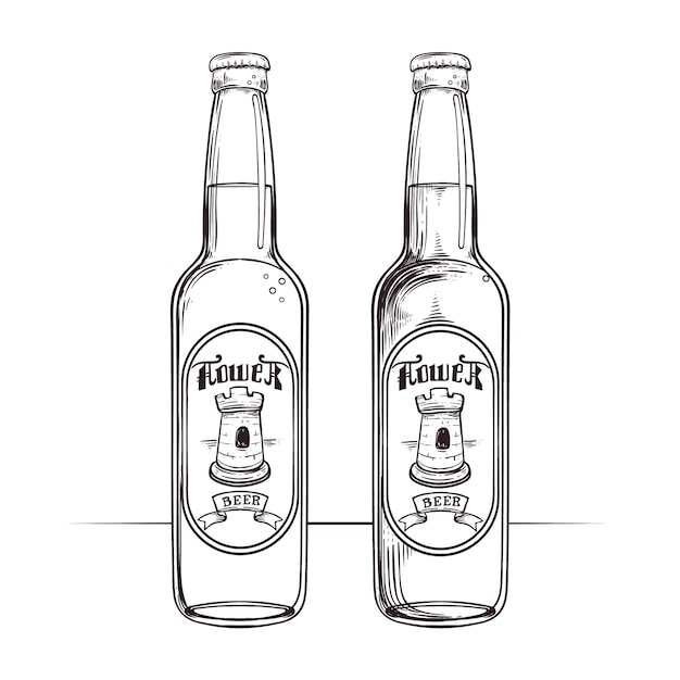 Bezpłatny wektor ręcznie rysowany element rysunkowy butelki piwa