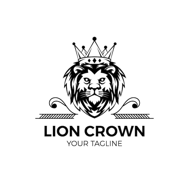 Ręcznie rysowany lew z szablonem logo korony