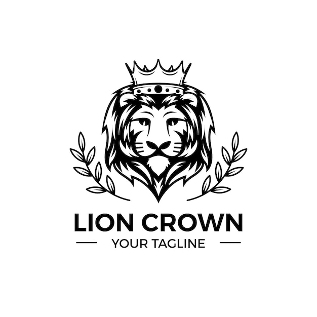 Ręcznie rysowany lew z szablonem logo korony