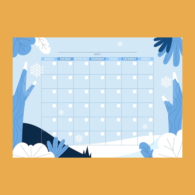 Ręcznie rysowany miesięczny kalendarz kalendarzowy
