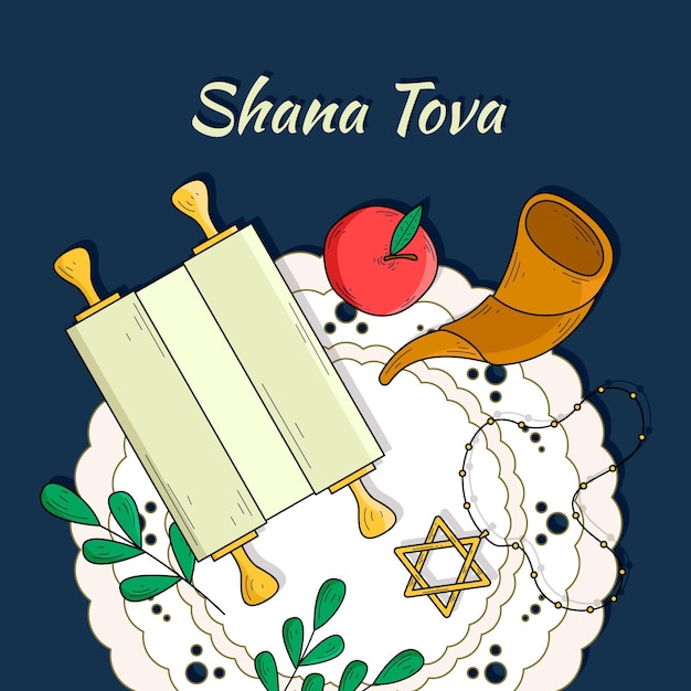 Ręcznie Rysowany Motyw Shana Tova