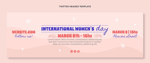 Bezpłatny wektor ręcznie rysowany nagłówek twittera z okazji międzynarodowego dnia kobiet