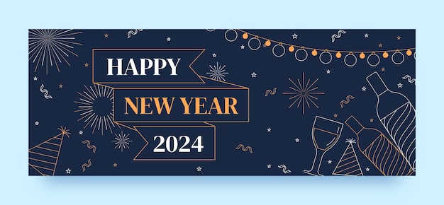 Ręcznie Rysowany Szablon Okładki Mediów Społecznościowych Na Obchody Nowego Roku 2024