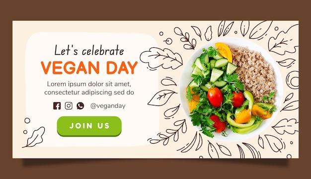 Ręcznie rysowany szablon poziomego banera na obchody światowego dnia wegan