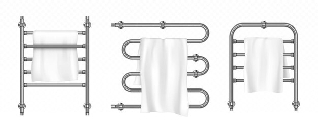 Ręcznik wisi na suszarce z metalowymi poręczami