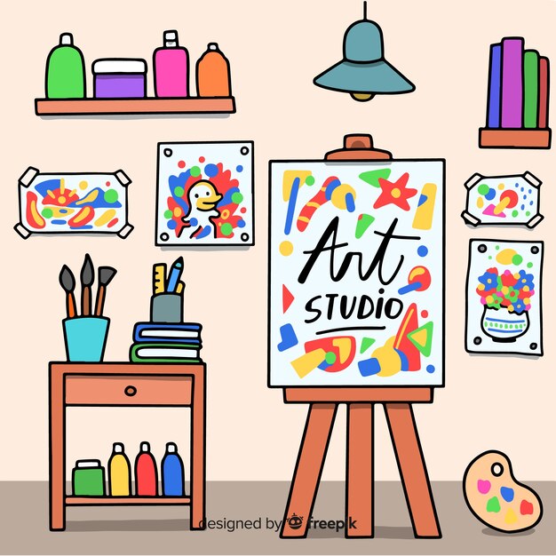 Ręka rysująca sztuki studia miejsca pracy ilustracja