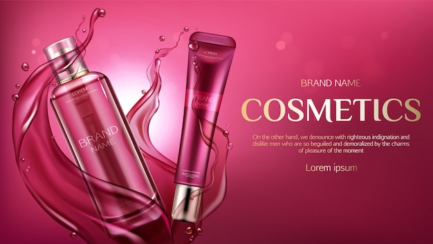 Reklama butelek kosmetycznych, banner produktu do pielęgnacji skóry