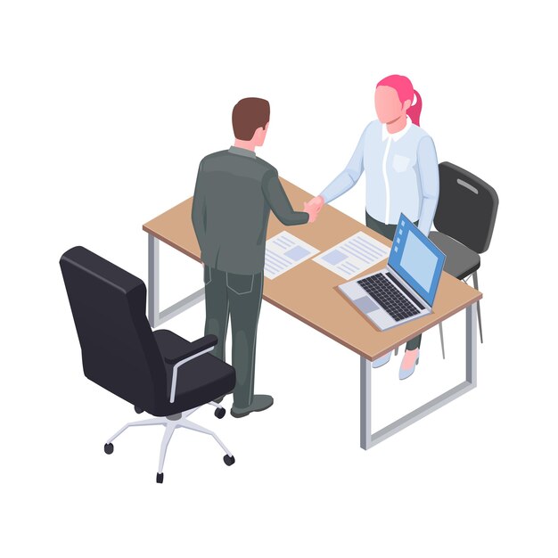 Rekrutacja izometryczna ikona z męskim uściskiem dłoni rekrutera z kobietą kandydatką do pracy 3d ilustracji wektorowych