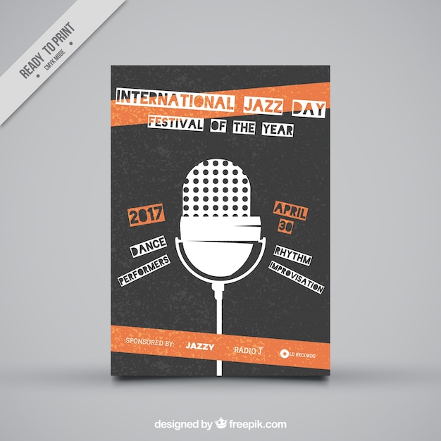 Bezpłatny wektor retro broszura jazzowa z mikrofonem