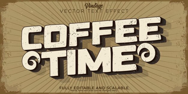 Retro kawa vintage efekt tekstowy edytowalny stary styl czcionki w kawiarni z lat 80-tych