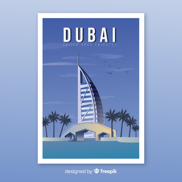 Bezpłatny wektor retro plakat promocyjny szablonu dubaju