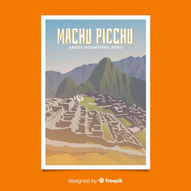 Bezpłatny wektor retro plakat promocyjny szablonu machu picchu