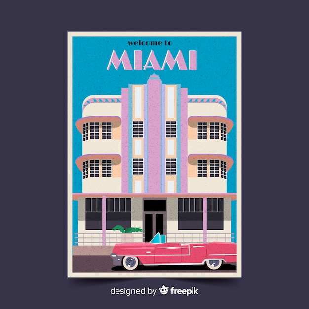 Bezpłatny wektor retro plakat promocyjny szablonu miami